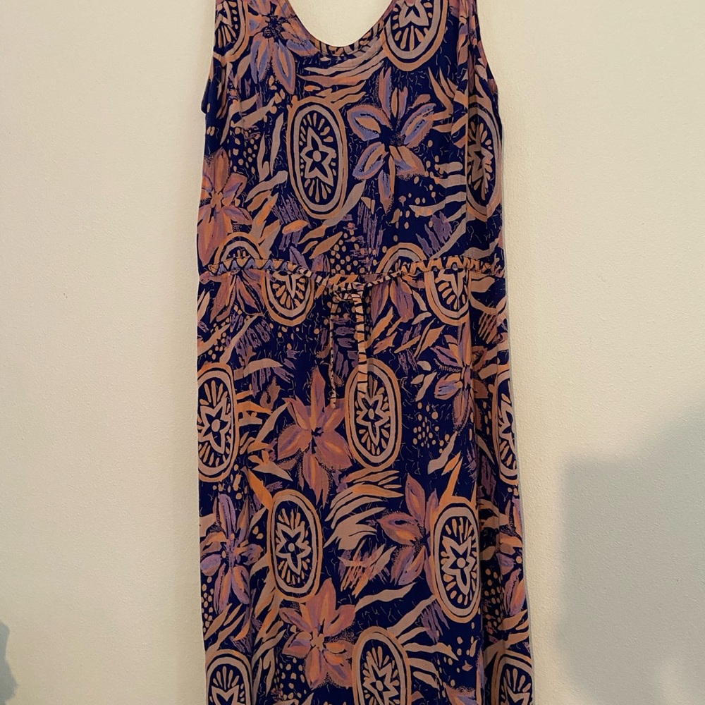 Rainbow Jo Hawaii Blue pink Brown Sheath Maxi Dress Casual Resort Wear tropical
